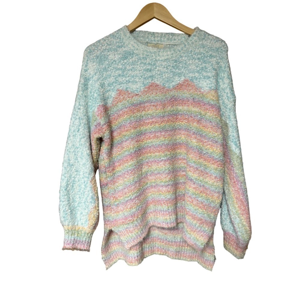 ODDY Super Soft Fuzzy Long Sleeve feminine bubble gum Pastel Sweater Size S/M‎